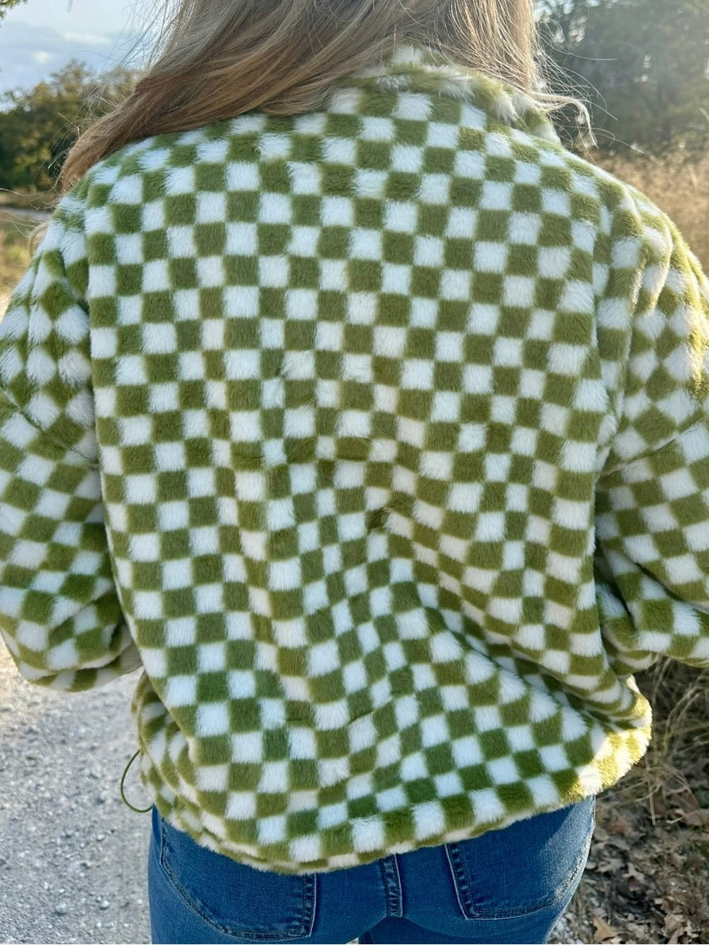 So Me Green and White Checkered Teddy Jacket